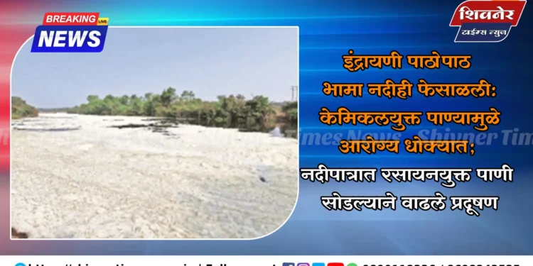 इंद्रायणी पाठोपाठ भामा नदीही फेसाळली: केमिकलयुक्त पाण्यामुळे आरोग्य धोक्यात; नदीपात्रात रसायनयुक्त पाणी सोडल्याने वाढले प्रदूषण