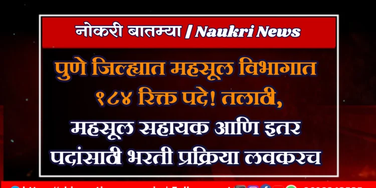 पुणे जिल्ह्यात महसूल विभागात 184 रिक्त पदे! तलाठी, महसूल सहायक आणि इतर पदांसाठी भरती प्रक्रिया लवकरच