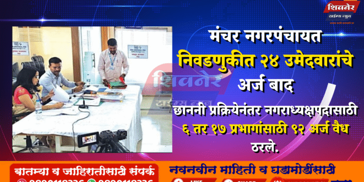 मंचर नगरपंचायत निवडणुकीत २४ उमेदवारांचे अर्ज बाद 1 मंचर नगरपंचायत निवडणुकीत २४ उमेदवारांचे अर्ज बाद